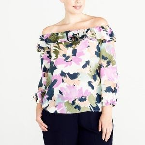 J. Crew Printed Ruffle Convertible Blouse Purple & Green Sz.XL